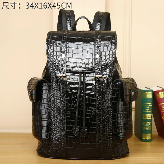 Premium Crocodile Pattern Leather Travel Backpack - 20-35L Capacity
