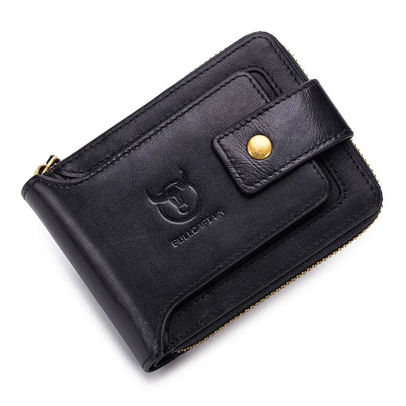 BULLCAPTAIN Men's Genuine Leather RFID Wallet with Coin Purse