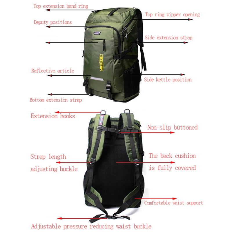 Premium Outdoor Hiking Backpack - 50L/80L Capacity for Travel & Camping