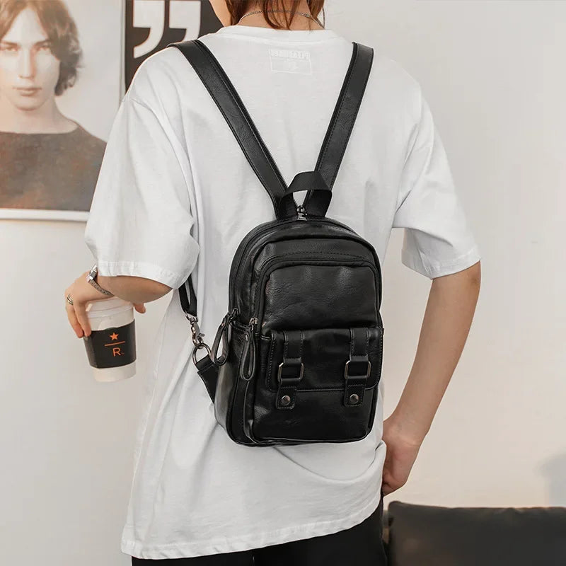 Men's Multifunction PU Leather Crossbody Backpack