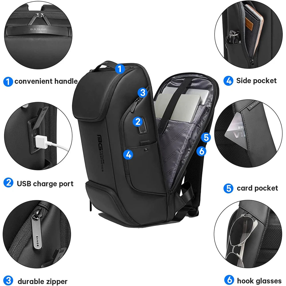 BANGE Business Smart Backpack with USB Charging - 15.6" Laptop Compatible