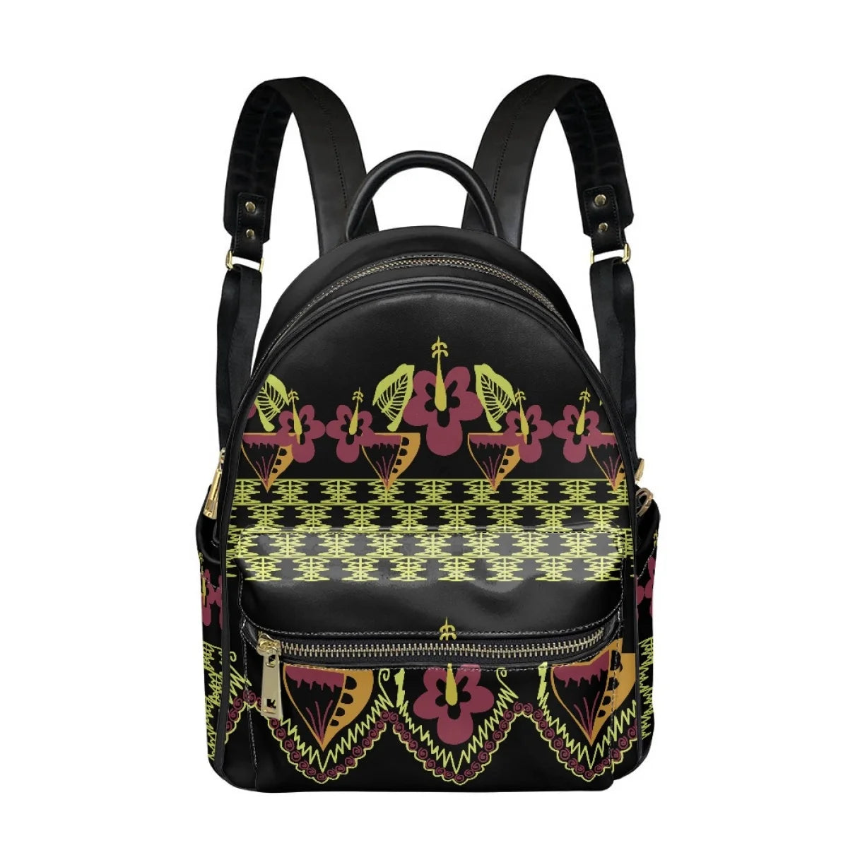 Polynesian Tribal Floral Backpack - Women's PU Leather Backpack