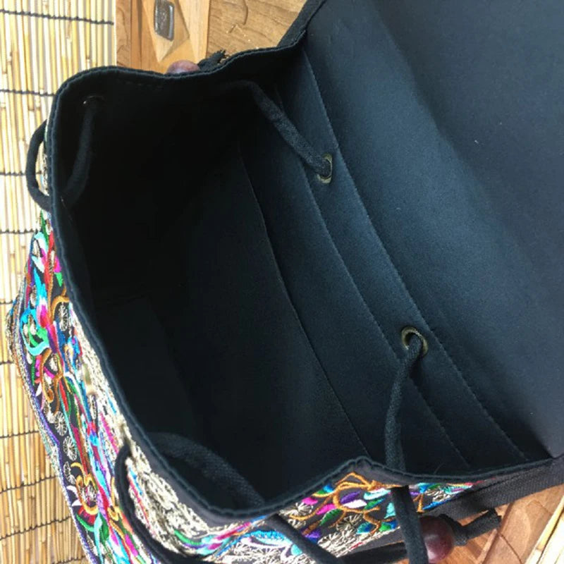 Handmade Embroidered Canvas Backpack for Women - Large Capacity Travel Rucksack