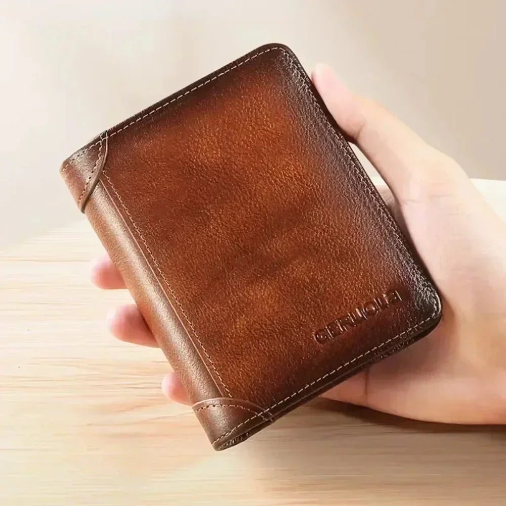 Men's Genuine Leather RFID Blocking Trifold Wallet