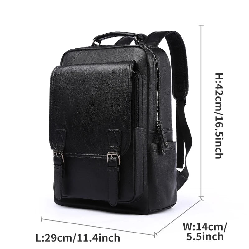 Premium Leather Laptop Backpack - Waterproof Business Travel Bag