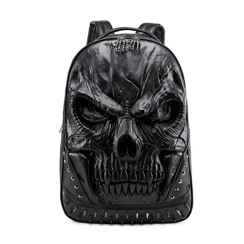 3D Skull Leather Backpack - Large Capacity Travel & Laptop Bag