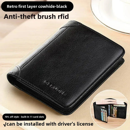 Men's Genuine Leather RFID Blocking Trifold Wallet