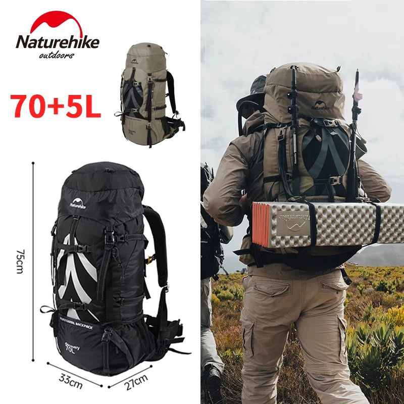 Naturehike 70L Hiking Backpack - Waterproof Lightweight Mountaineering Pack with Rain Cover