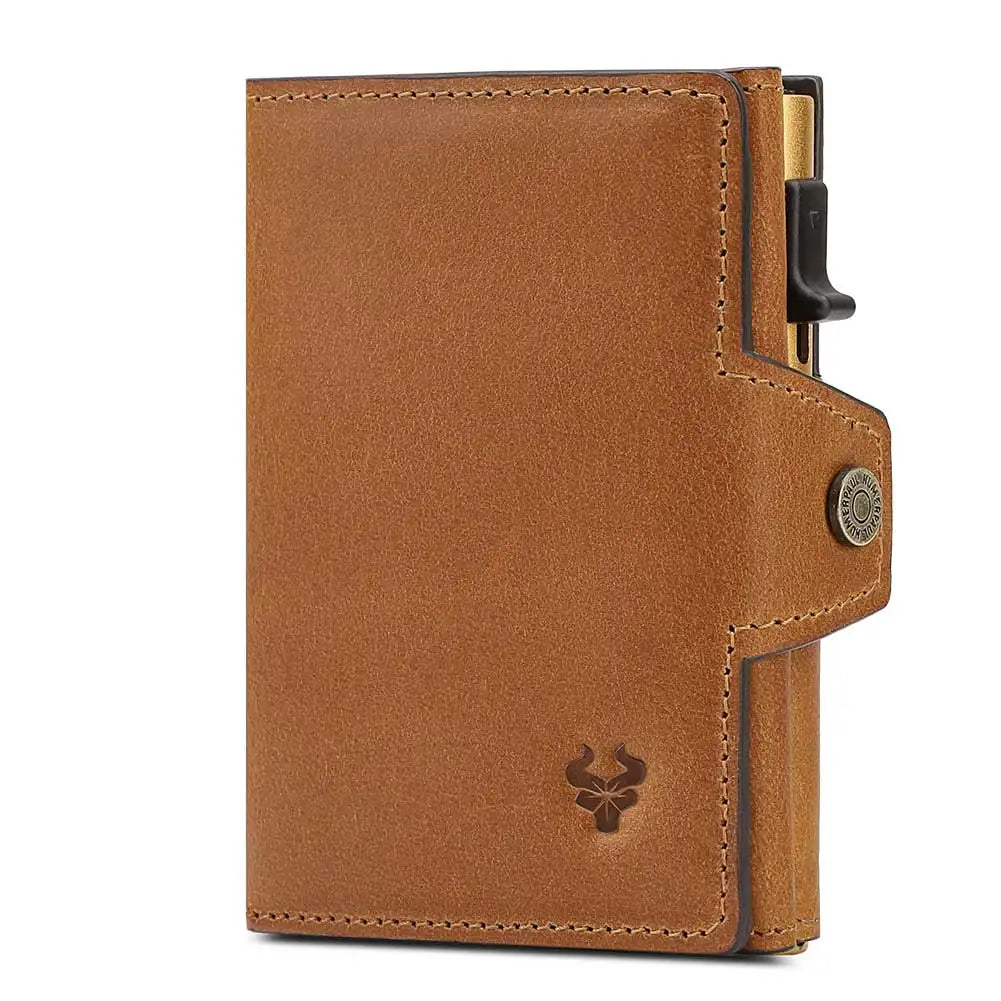 HUMERPAUL RFID Smart Pop-Up Card Wallet - Genuine Leather Slim Card Holder with Coin Purse