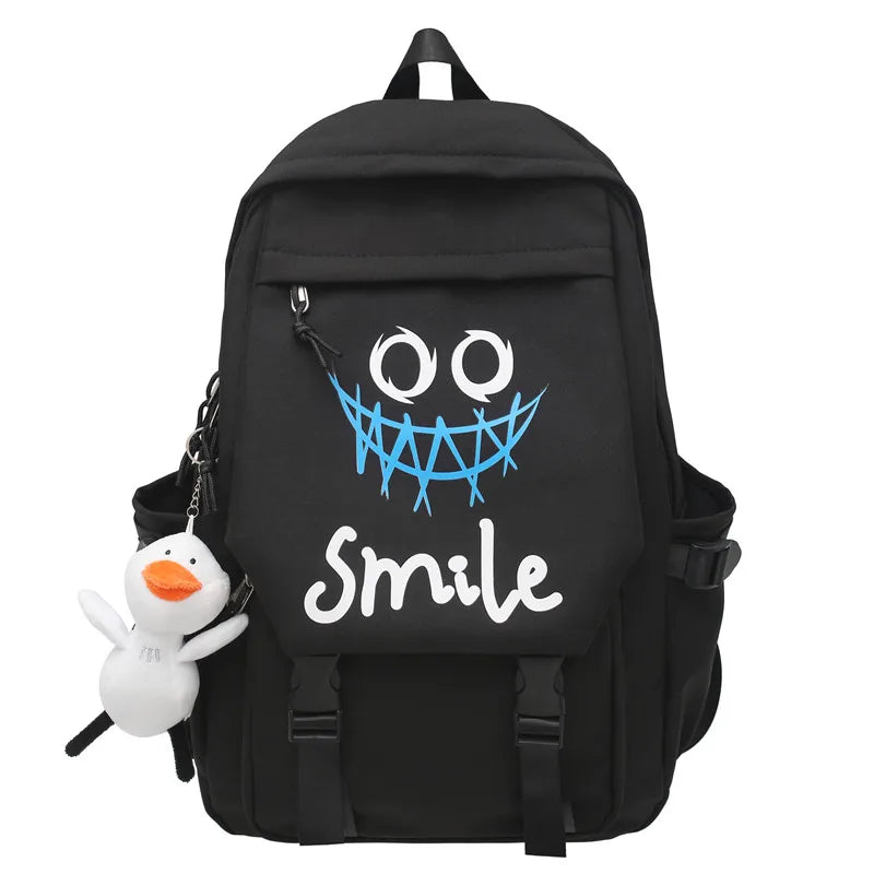 Nylon School Backpack - Large Capacity Student Bookbag with Front Pocket