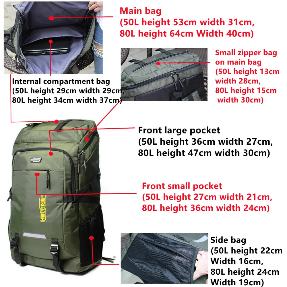 Premium Outdoor Hiking Backpack - 50L/80L Capacity for Travel & Camping