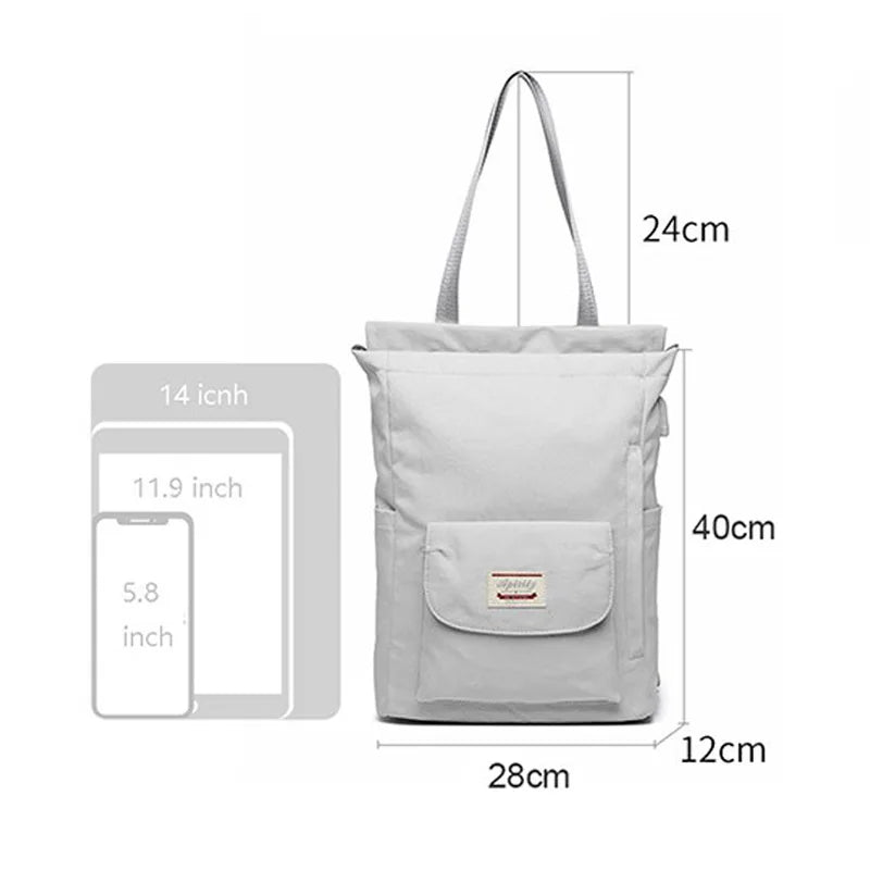 Women's Waterproof Laptop Backpack - 13-15.6 Inch Korean Fashion Oxford Canvas USB College Bag