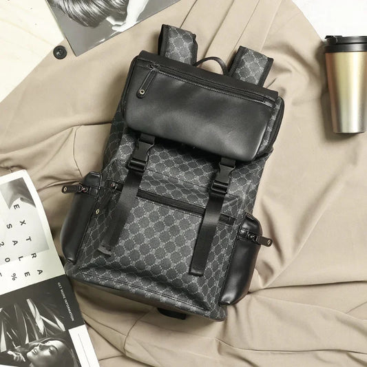 Premium Floral Embossed Men's Leather Backpack - Large Capacity Travel & School Bag