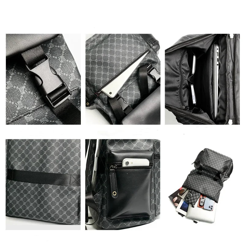 Premium Floral Embossed Men's Leather Backpack - Large Capacity Travel & School Bag