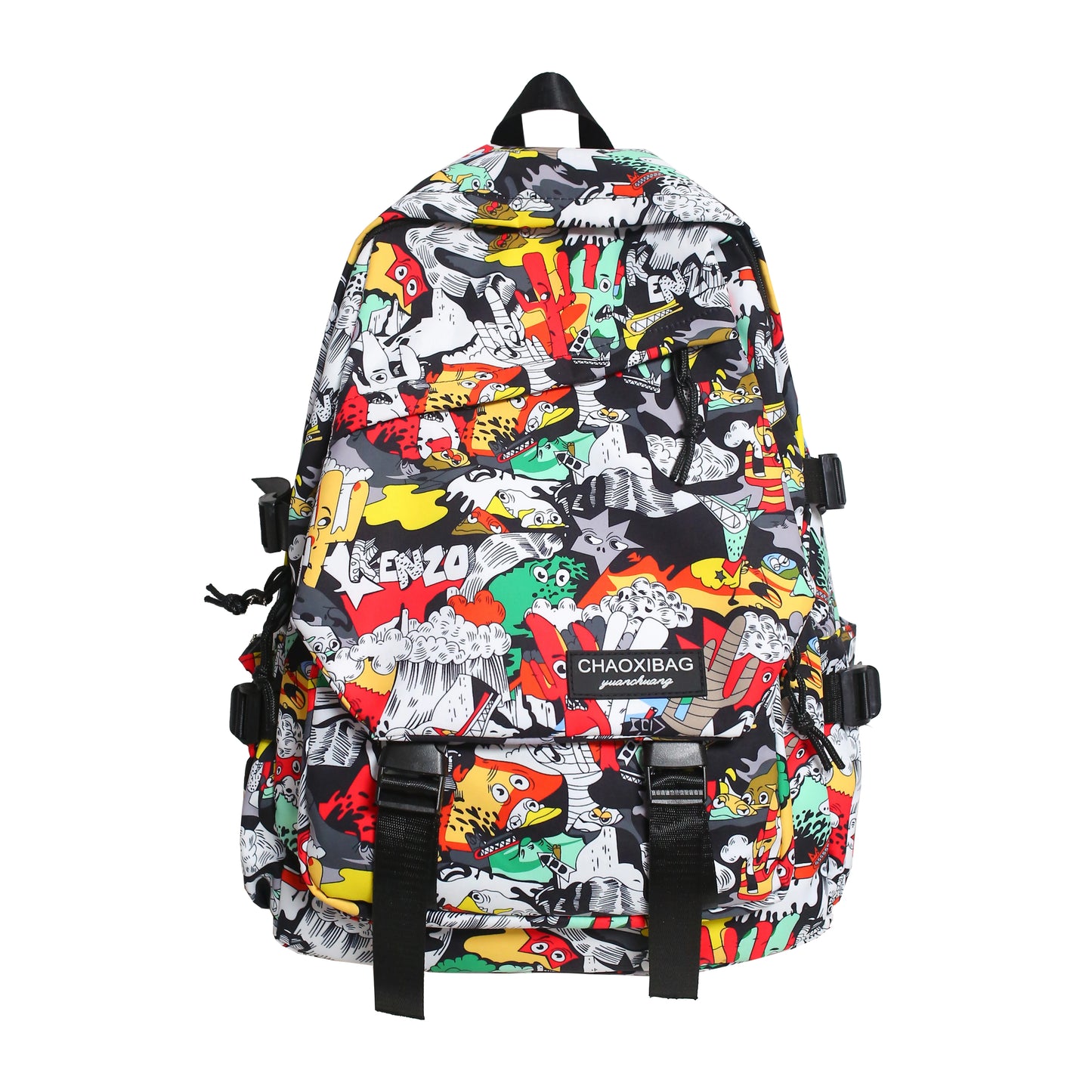 Harajuku Graffiti Print Backpack - Unisex Fashion School Bag with Laptop Compartment