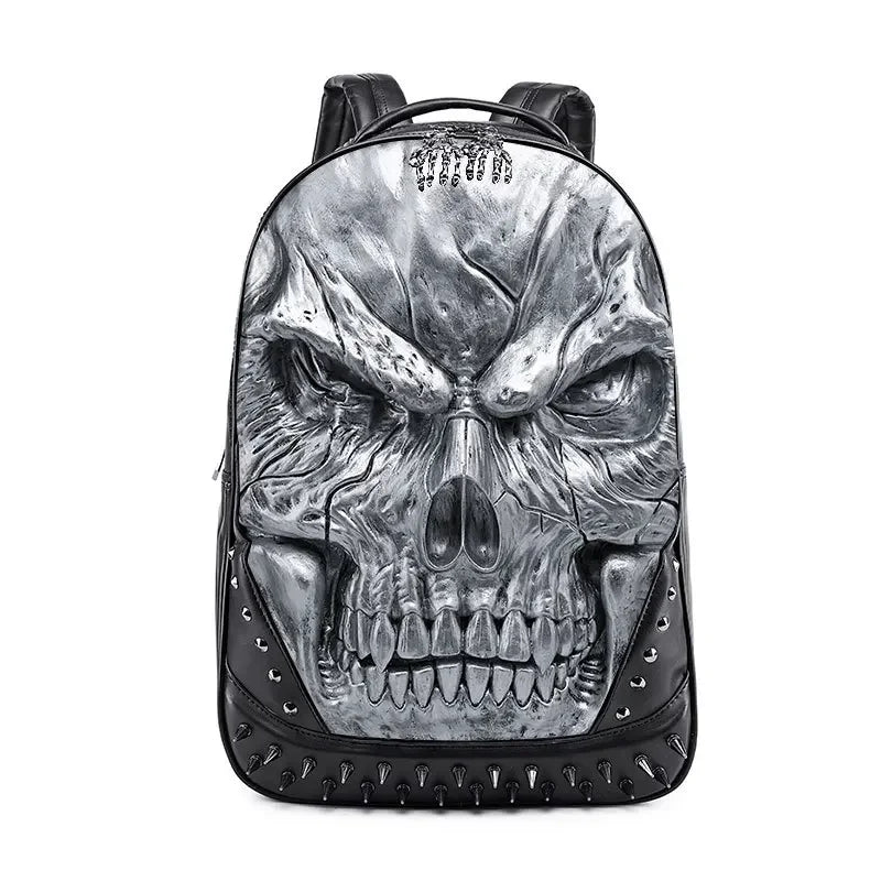 3D Skull Leather Backpack - Large Capacity Travel & Laptop Bag