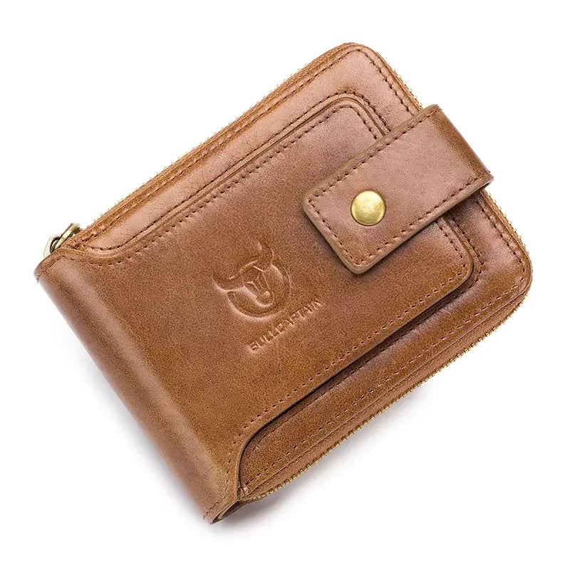 BULLCAPTAIN Men's Genuine Leather RFID Wallet with Coin Purse
