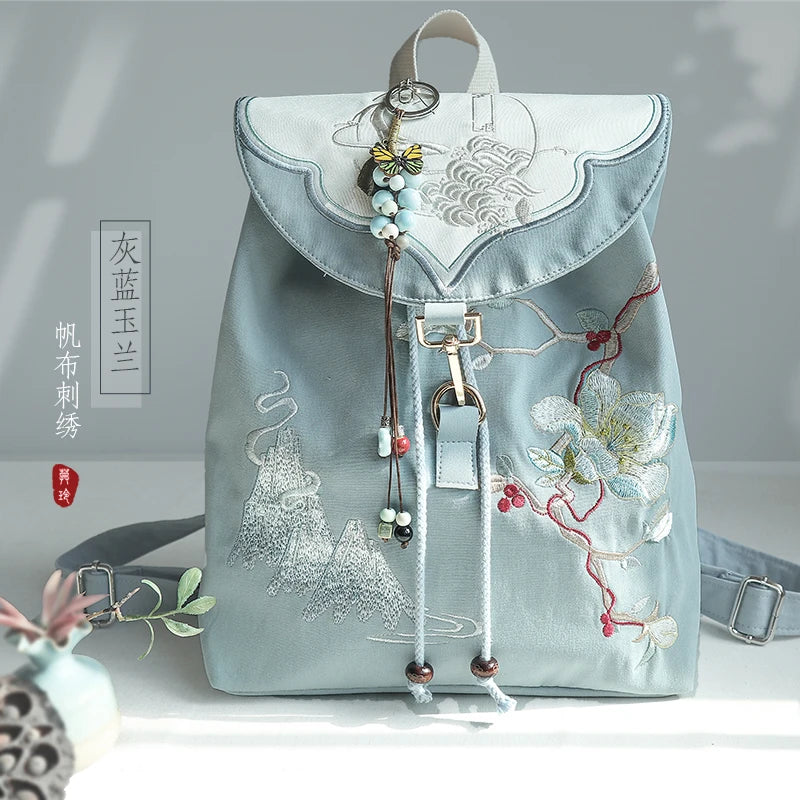 15-Inch Retro Chinese Style Embroidered Canvas Backpack