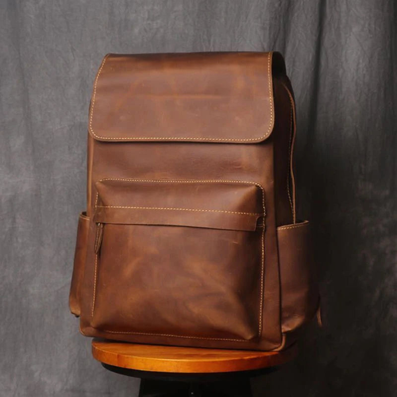 Premium Vintage Leather Laptop Backpack - 15.6 Inch