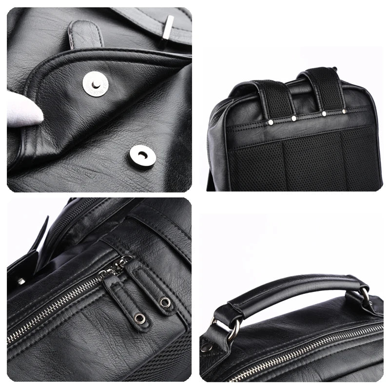 Premium Leather Laptop Backpack - Waterproof Business Travel Bag