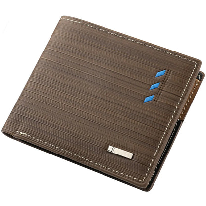 Men's Striped Leather Wallet - Multi-Function Card Holder with Coin Purse