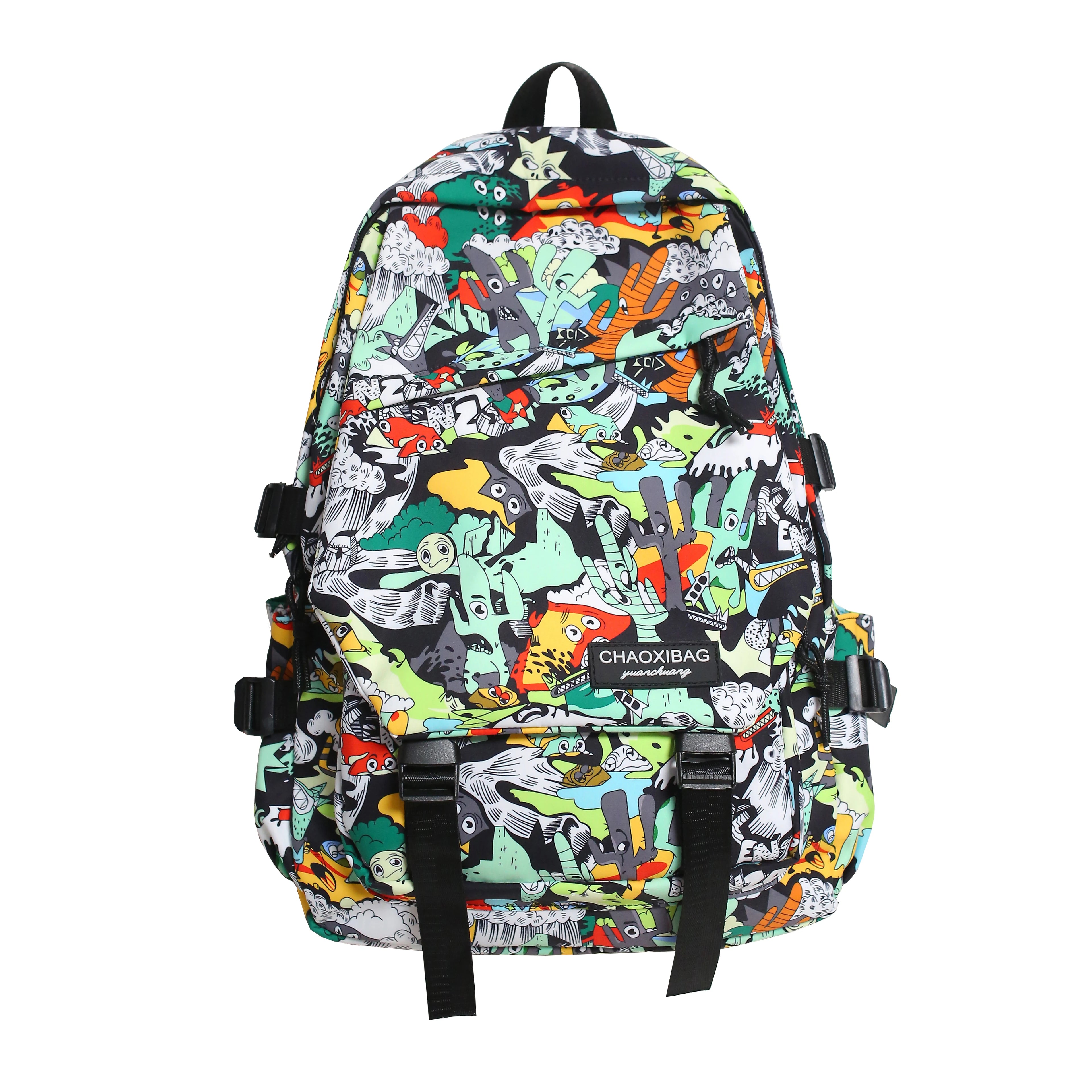 Harajuku Graffiti Print Backpack - Unisex Fashion School Bag with Laptop Compartment
