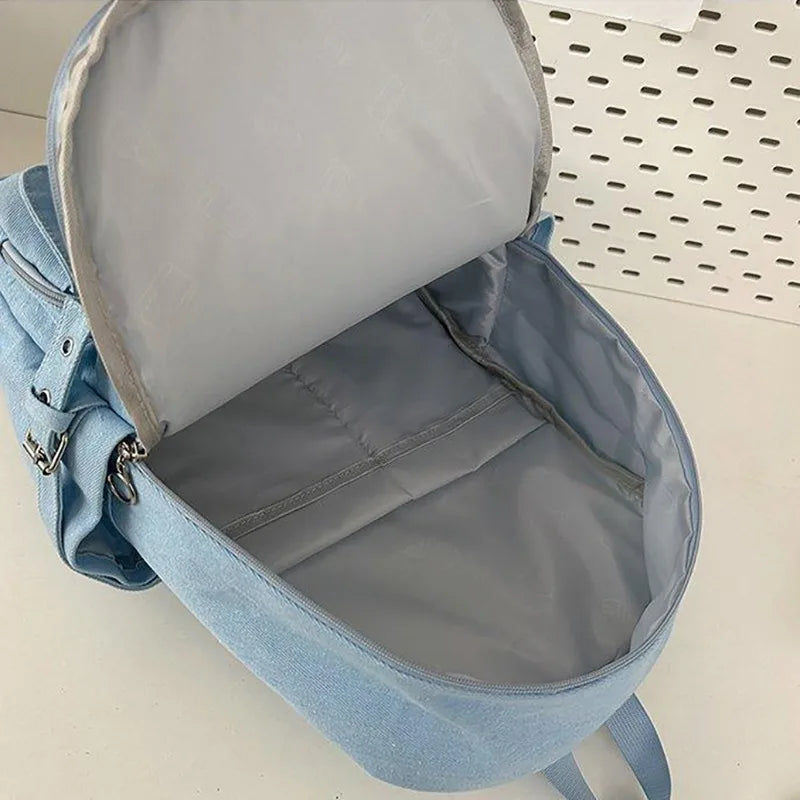 Women's Denim Backpack - High Capacity Student Commuter Bag