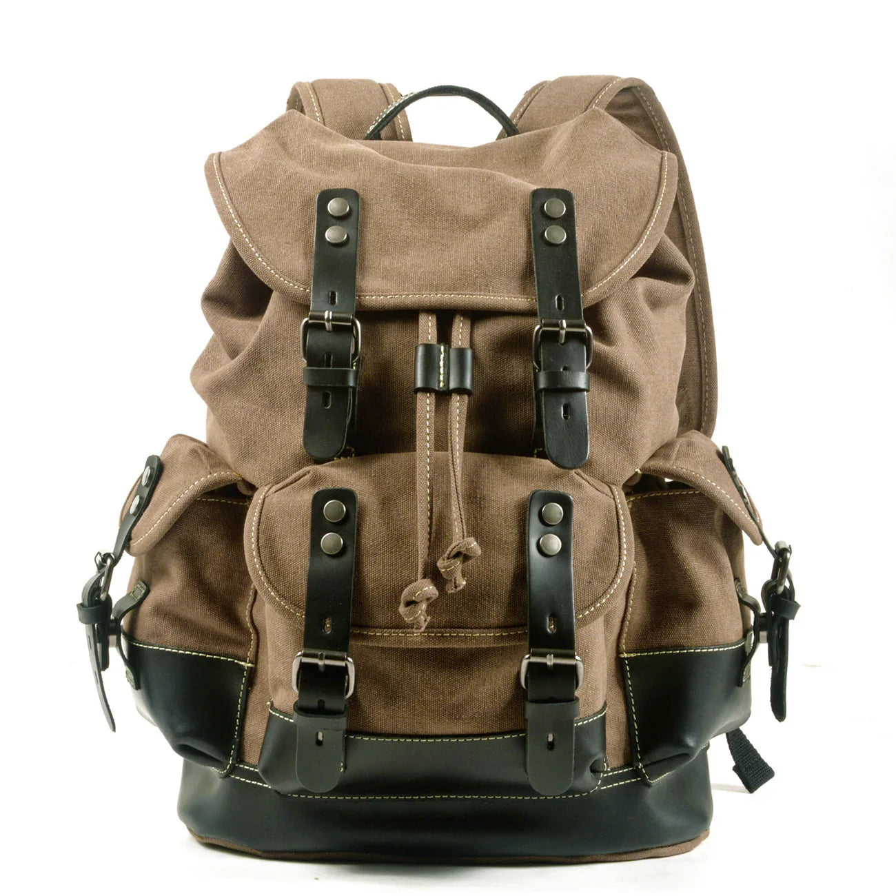 Canvas Leather Travel Backpack - 20-35L Large Capacity Outdoor Bag