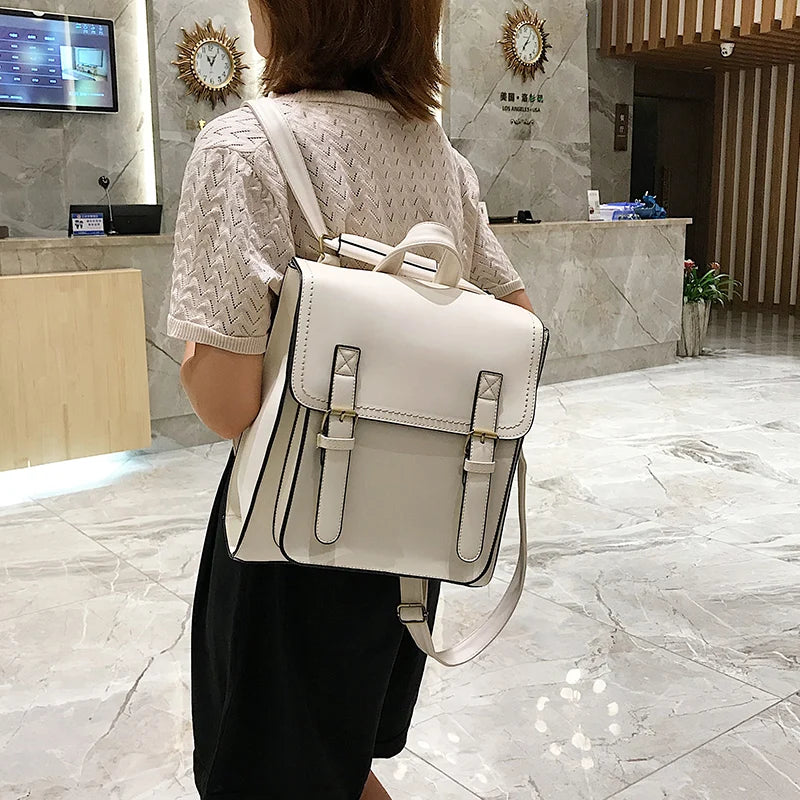 Women's Vintage PU Leather Backpack - Fashion School & Leisure Shoulder Bag