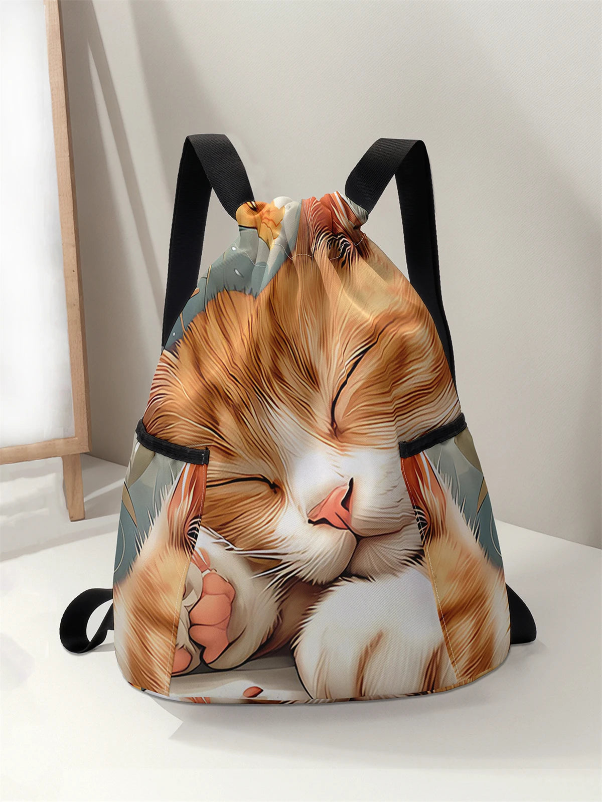 Cat Pattern Drawstring Backpack - Large Capacity Sports & Fitness Bag