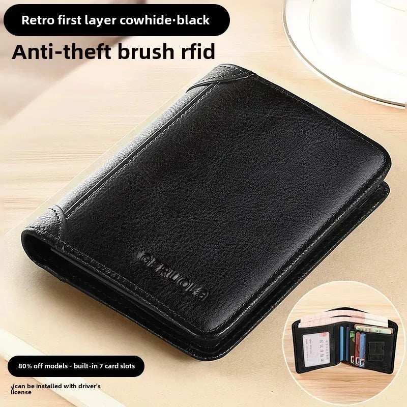 Men's Genuine Leather RFID Blocking Trifold Wallet
