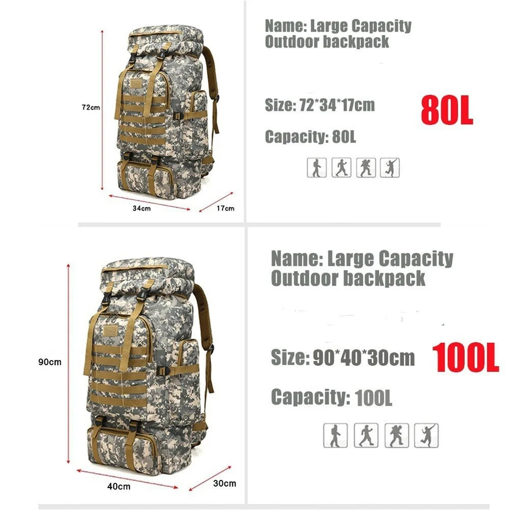 Premium 80L-100L Expandable Hiking Backpack - Tactical Mountaineering Pack for Outdoor Adventures