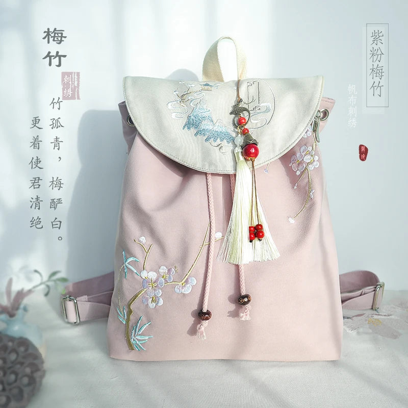 15-Inch Retro Chinese Style Embroidered Canvas Backpack