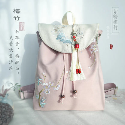 15-Inch Retro Chinese Style Embroidered Canvas Backpack