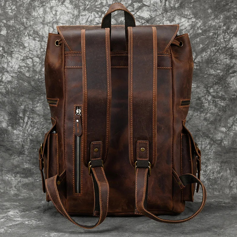 Premium Genuine Leather Backpack for Men - 17 Inch Laptop Travel Daypack