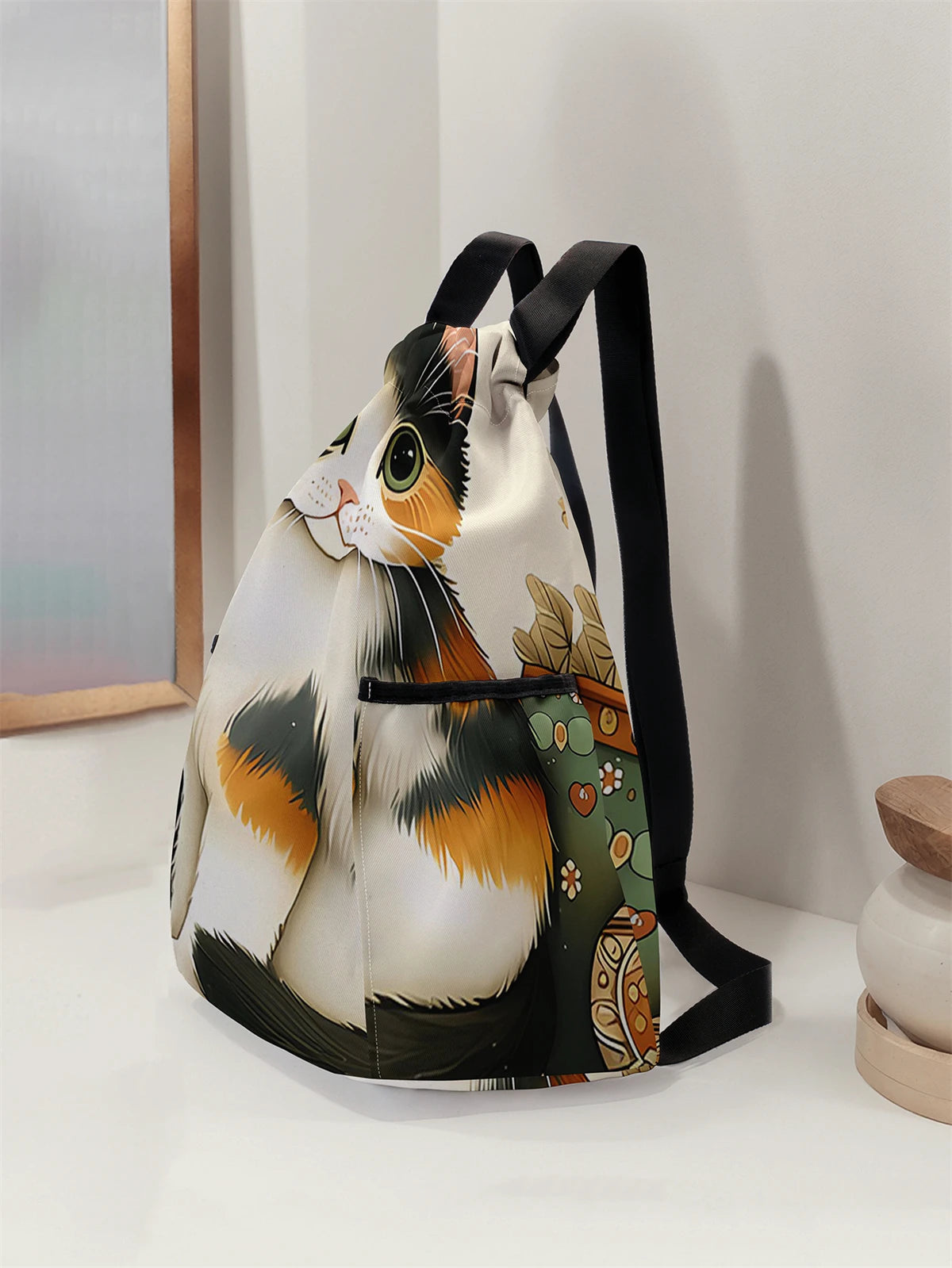 Cat Pattern Drawstring Backpack - Large Capacity Sports & Fitness Bag