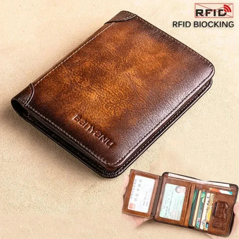 Men's Genuine Leather RFID Blocking Trifold Wallet