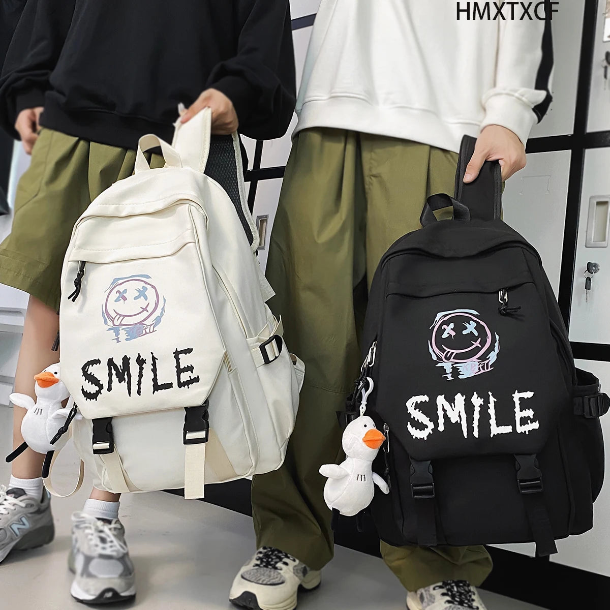 Nylon School Backpack - Large Capacity Student Bookbag with Front Pocket