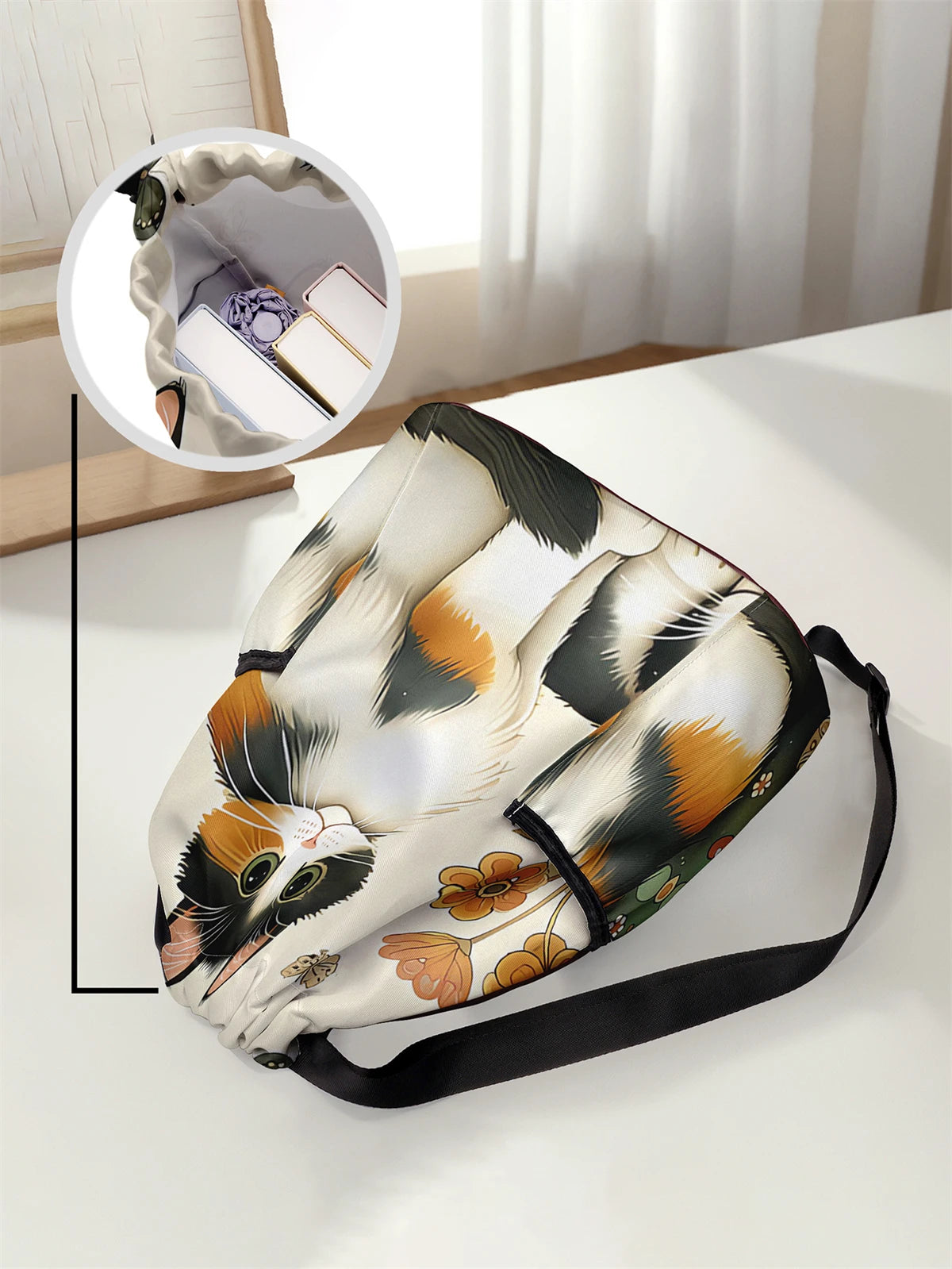 Cat Pattern Drawstring Backpack - Large Capacity Sports & Fitness Bag