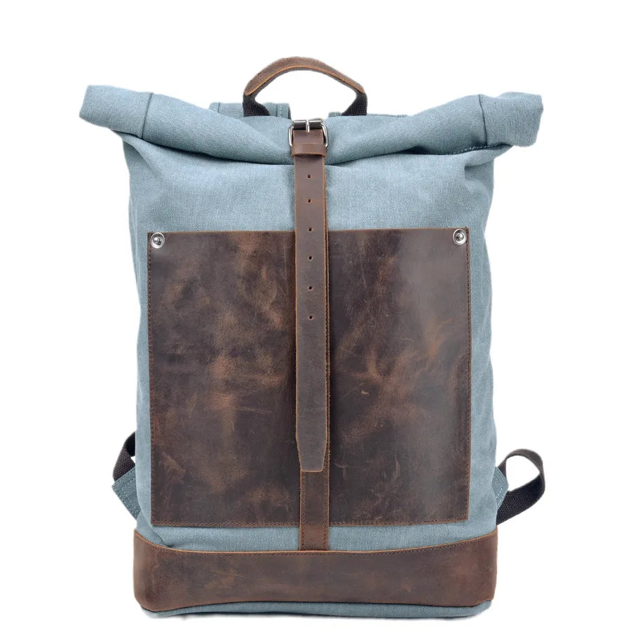 Premium Canvas & Cowhide Travel Backpack - 16 Inch Laptop Bag