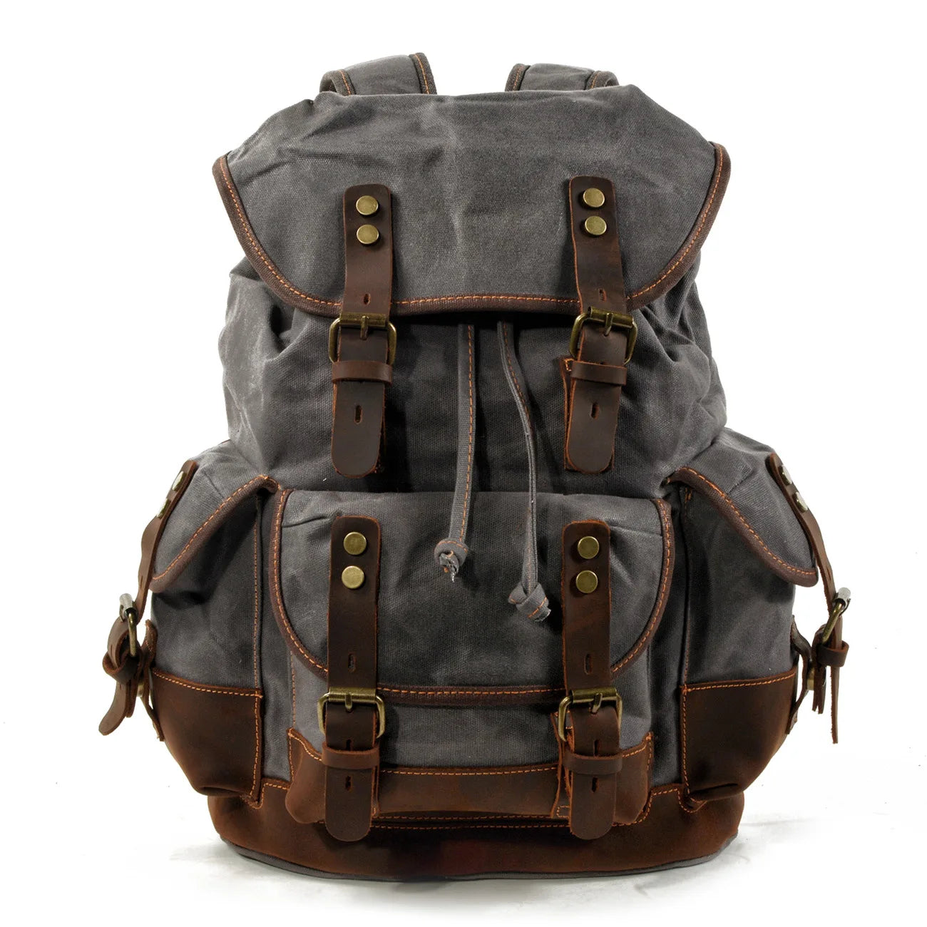 Canvas Leather Travel Backpack - 20-35L Large Capacity Outdoor Bag