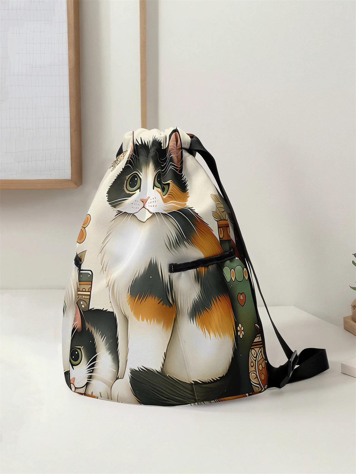 Cat Pattern Drawstring Backpack - Large Capacity Sports & Fitness Bag