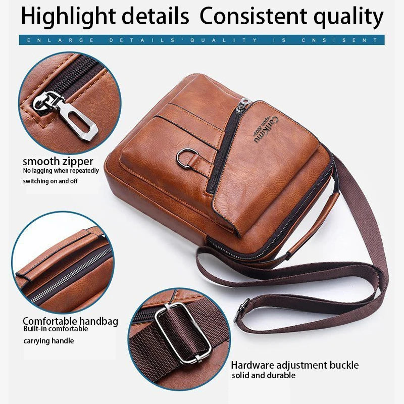 Vintage Leather Men’s Crossbody Bag – Multi-Pocket Shoulder Bag
