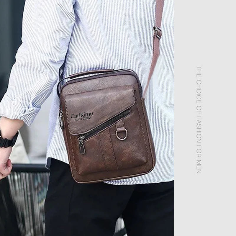 Vintage Leather Men’s Crossbody Bag – Multi-Pocket Shoulder Bag