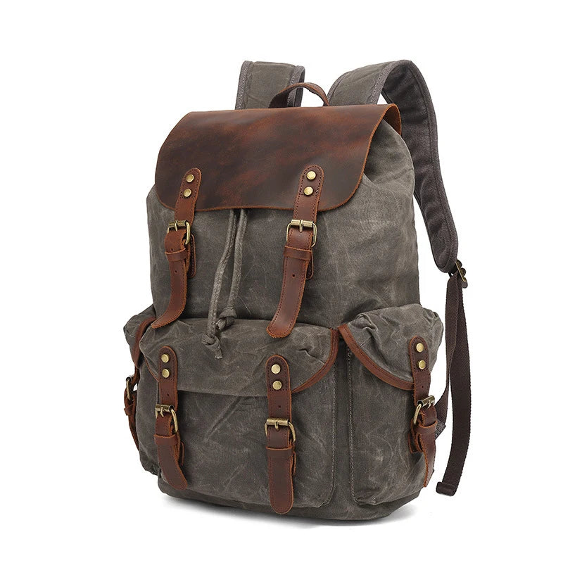 Vintage Waterproof Canvas Laptop Backpack with Leather Accents