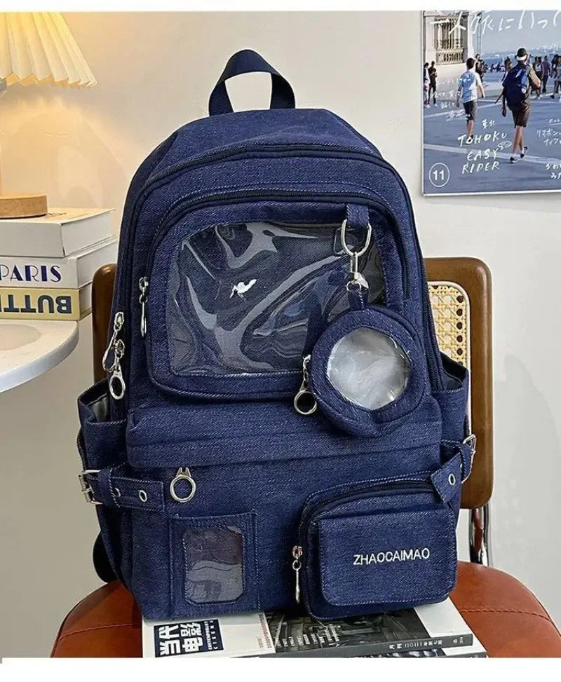 Women's Denim Backpack - High Capacity Student Commuter Bag