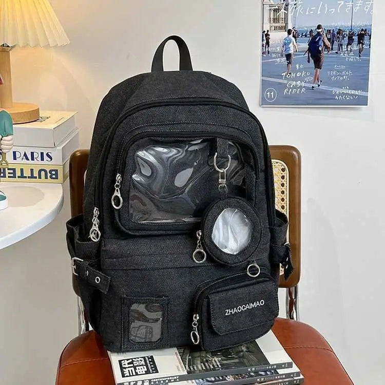 Women's Denim Backpack - High Capacity Student Commuter Bag