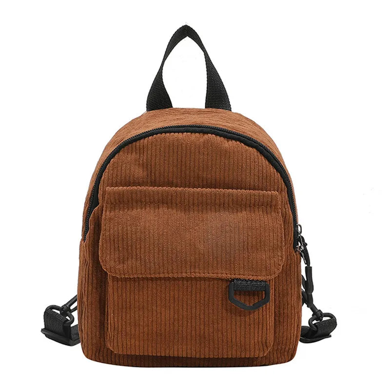 Women's Embroidered Mini Corduroy Backpack - Compact Travel Bag