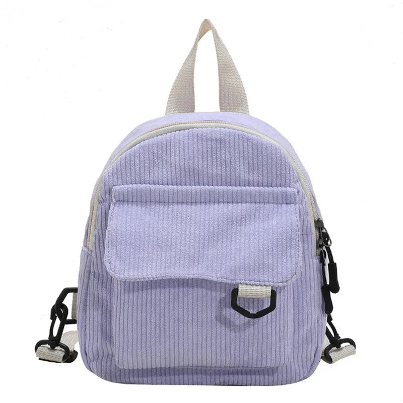 Women's Embroidered Mini Corduroy Backpack - Compact Travel Bag