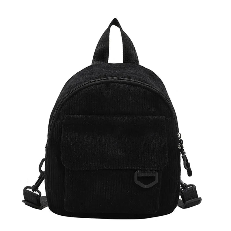 Women's Embroidered Mini Corduroy Backpack - Compact Travel Bag